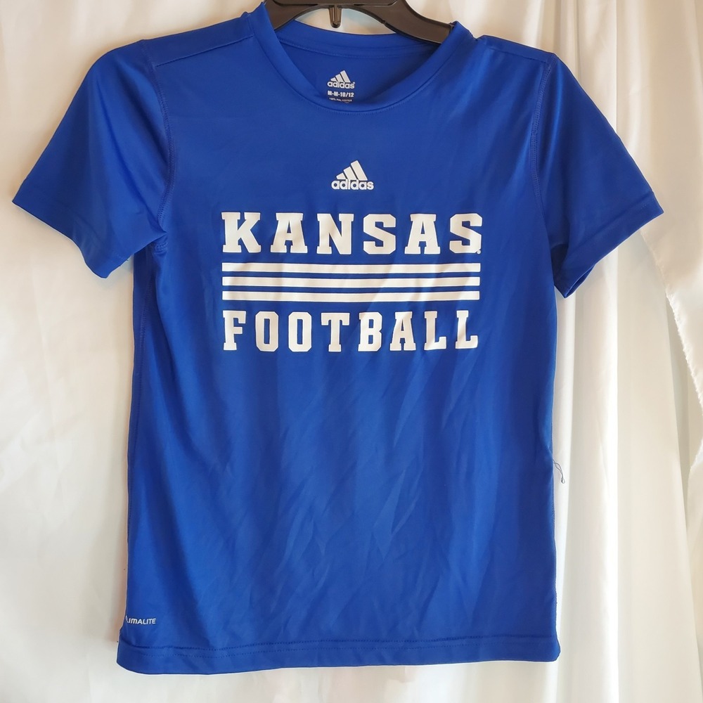 Adidas Climalite Kansas KU Jayhawks Football Rock Chalk Gray T-shirt Youth Mediu